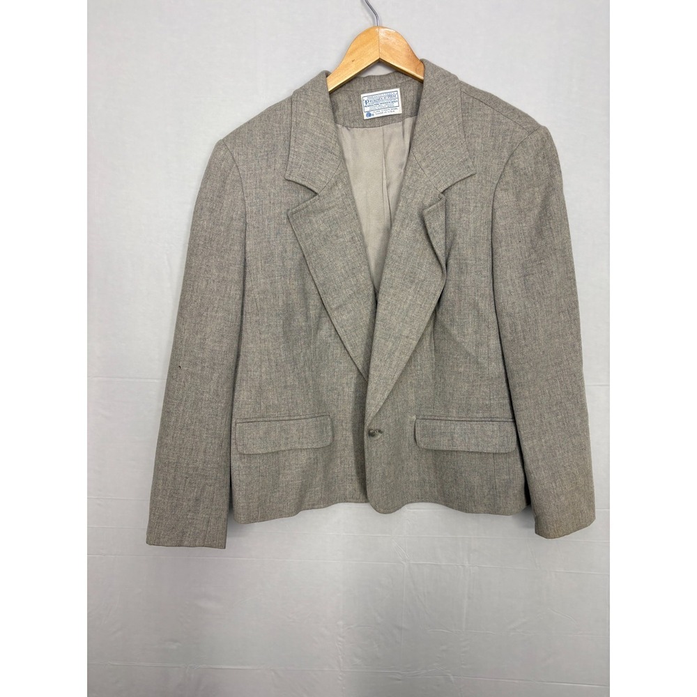 Pendleton Blazer Jacket Womens Heather Gray Pure Wool Notch Lapel 20W Vintage